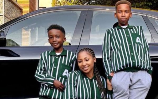 Enhle Mbali rocks matching outfit with her sons (Photos)